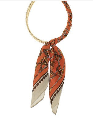 SILK SCARF WRAPPED COLLAR NECKLACE - DARK ORANGE