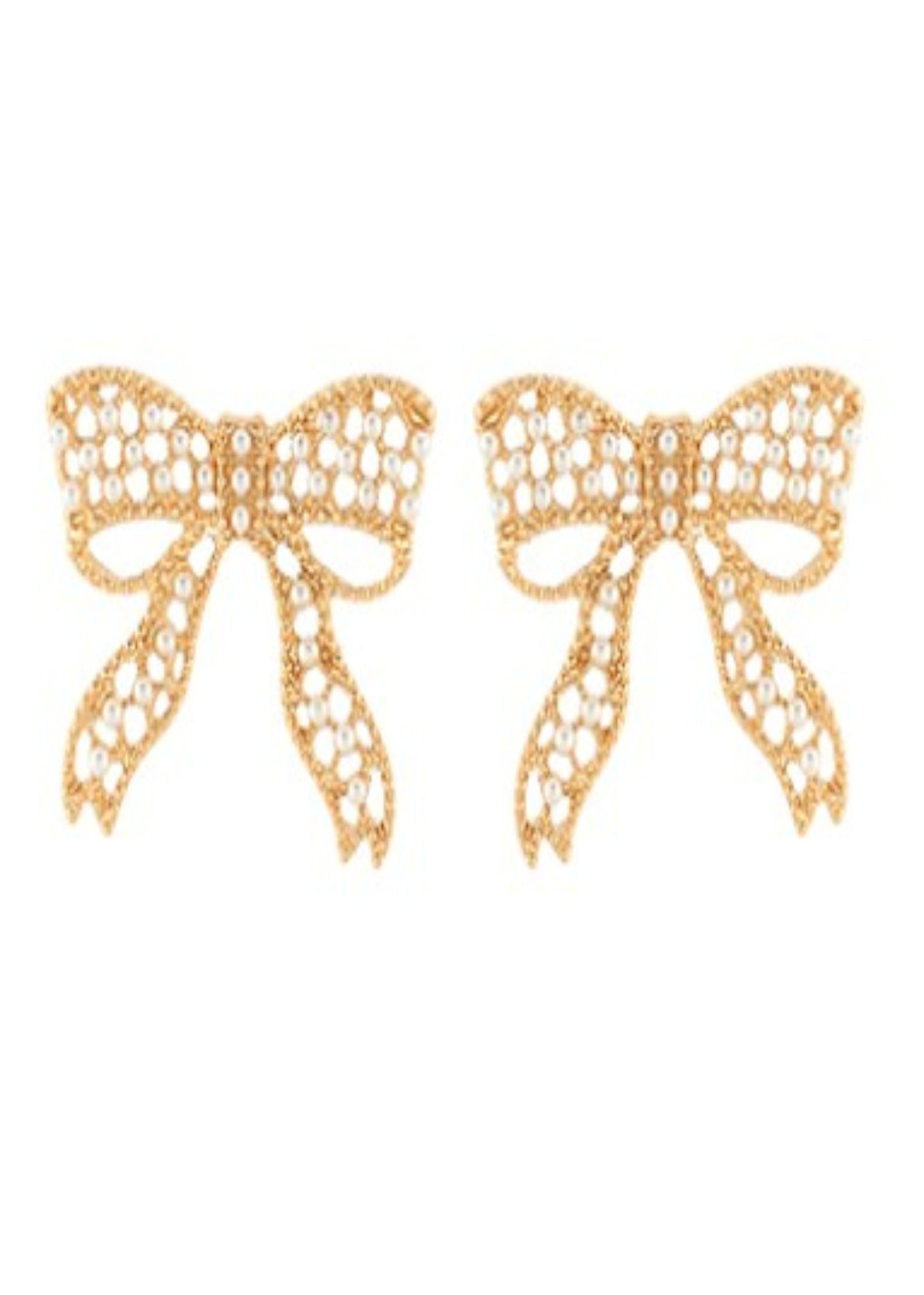 BOW TIE RIBBON & PEARL EARRINGS