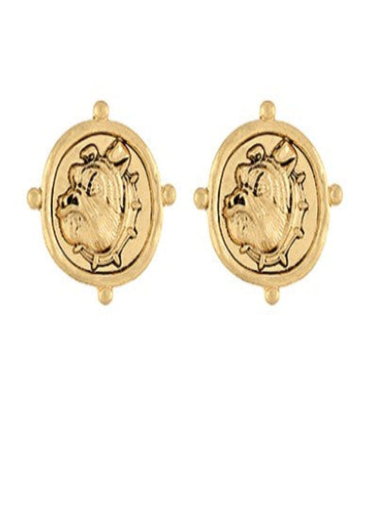 BULLDOG FACE COIN EARRINGS