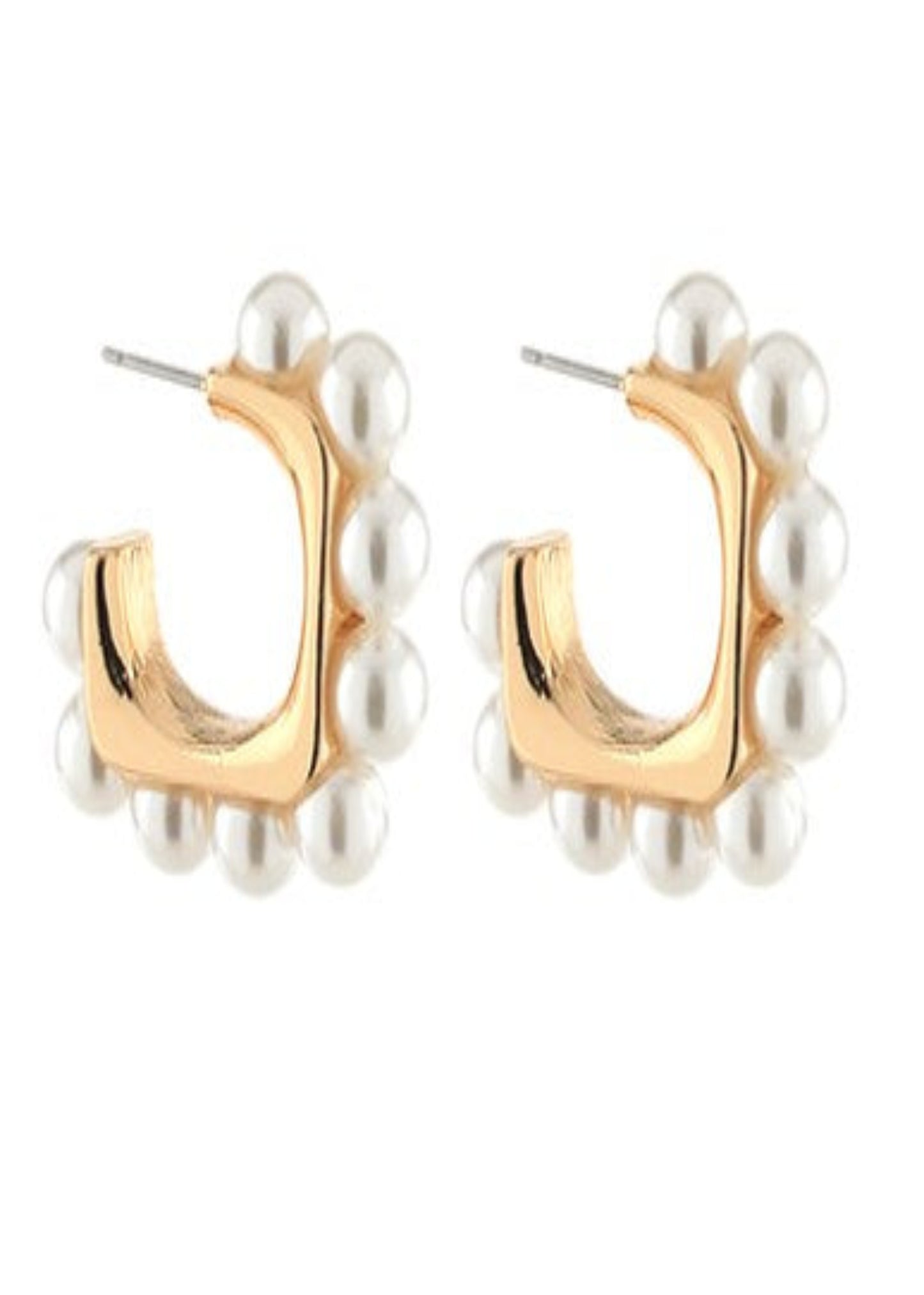 LINKED PEARL SQUARE HOOP EARRINGS