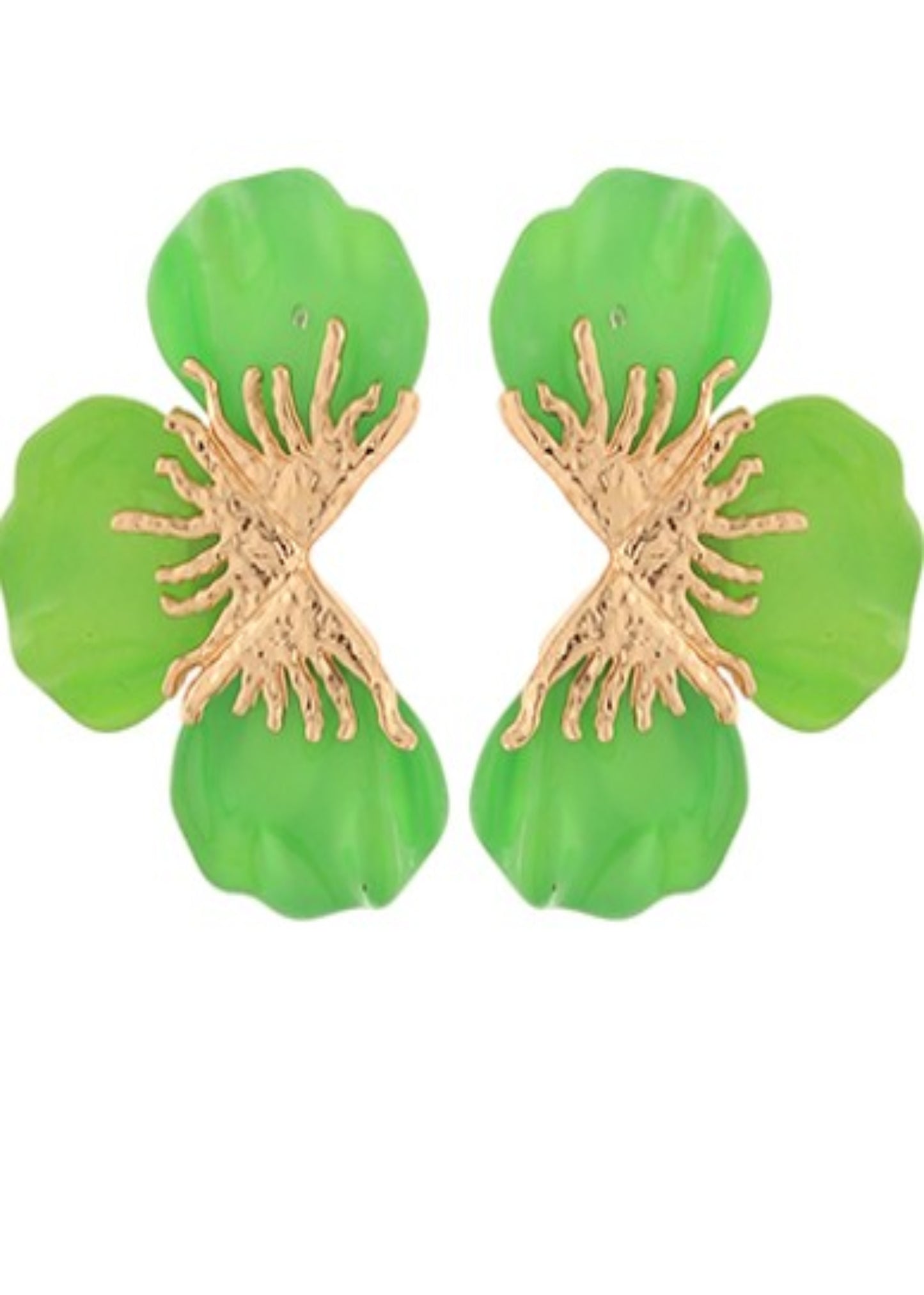 FLOWER EARRINGS - GREEN AND GOLD