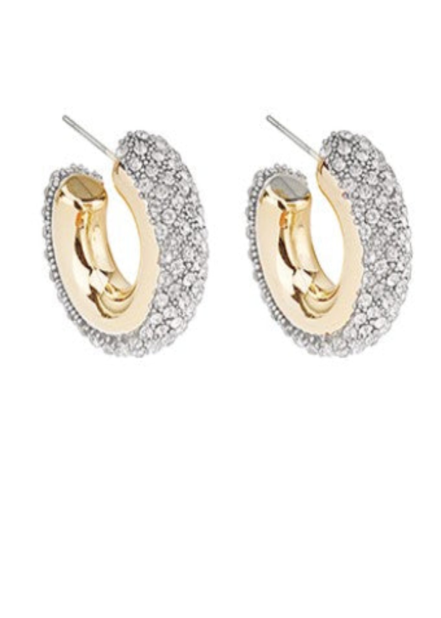 PAVE CRYSTAL HOOP EARRINGS - CLEAR AND GOLD