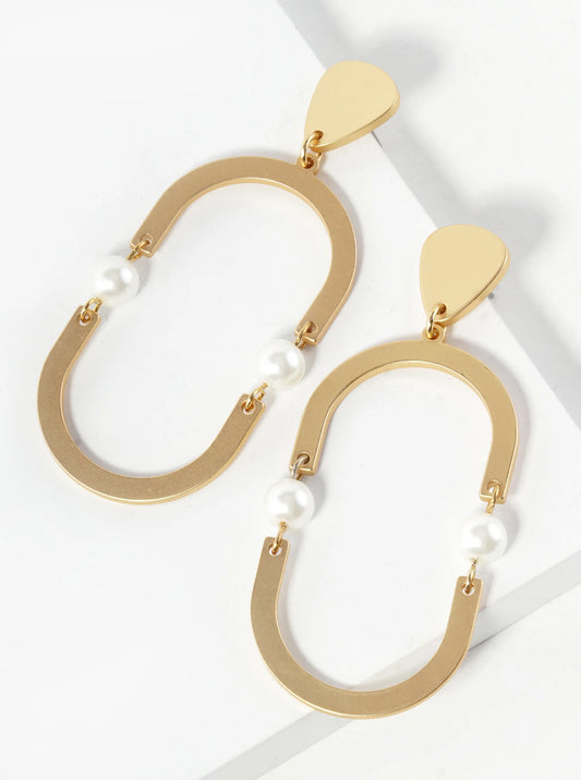 Geometric Up is Down Pearl Drop Dangle Earrings