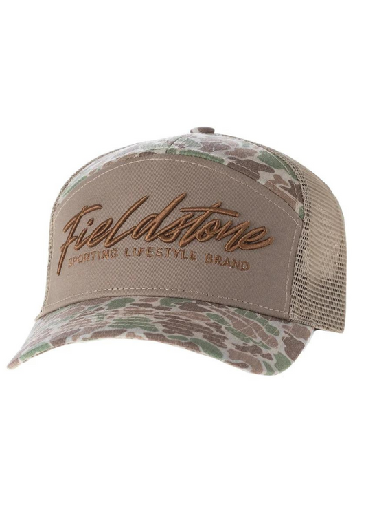 7 PANEL SCRIPT LOGO HAT CAMO