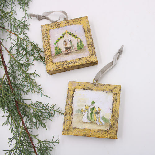 4X4 HANDPAINTED EVERGREEN NATIVITY CANVAS