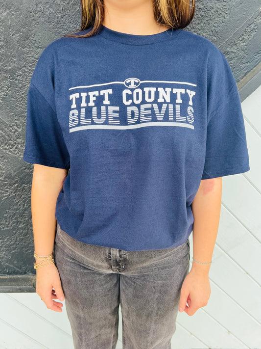 NAVY BLUE TIFT COUNTY BLUE DEVILS YOUTH TSHIRT