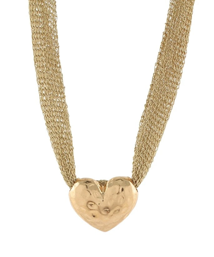 PUFFY HEART PENDANT MESH NECKLACE