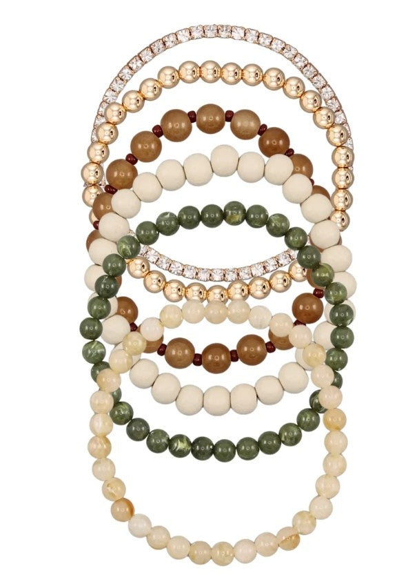 WOOD & CCB BALL BRACELET - IVORY & GREEN