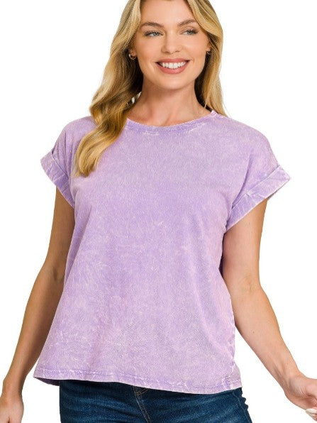 Crinkle Washed Round Neck Tee - B Lavender