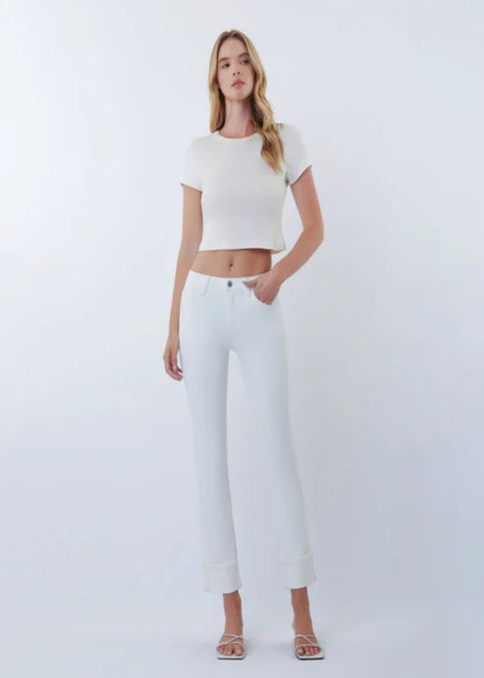 MID RISE CROP SLIM STRAIGHT JEANS - WHITE