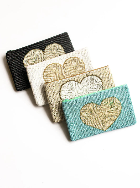 LARGE HEART BEADED CLUTCH