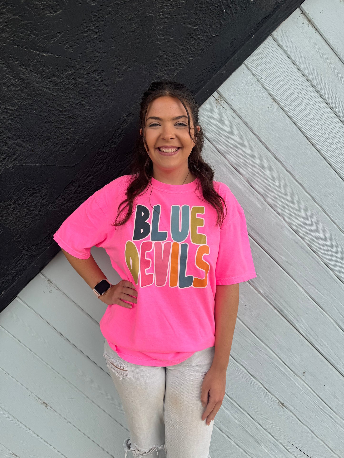 BLUE DEVILS TEE-NEON PINK