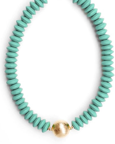WOODEN BEAD CCB CHOKER - TURQUOISE