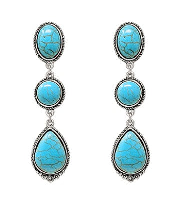 WESTERN STYLE LINEAR OVAL STONE EARRINGS