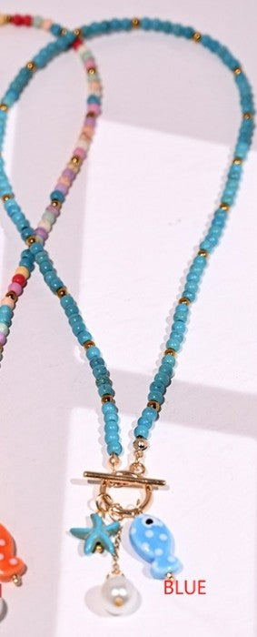 CERAMIC FISH PENDANT COLORFUL BEAD CHAIN NECKLACE