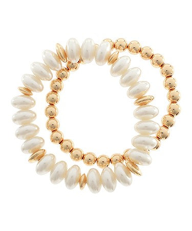 RONDELLE PEARL BEADED BRACELET - CREAM/GOLD