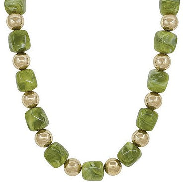 SQUARE BEADED NECKLACE - OLIVE