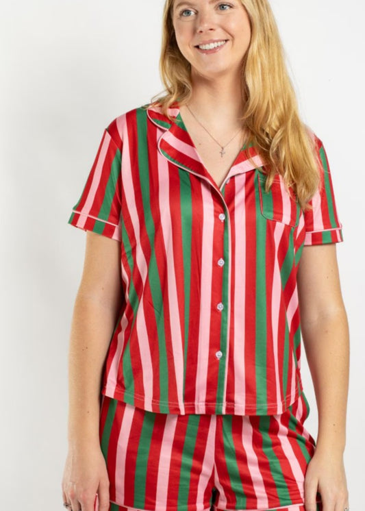 GUMDROP STRIPE SHORT SLEEVE BUTTON UP