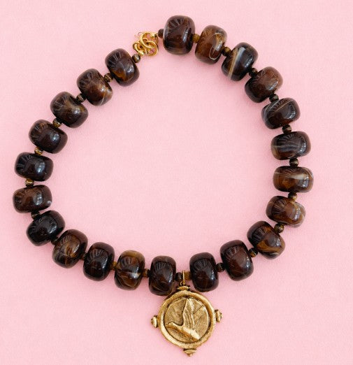 BROWN MARBLE BEADED DUCK NECKLACE