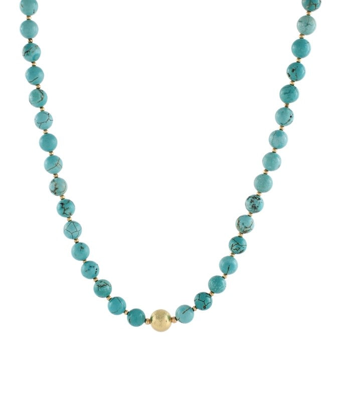 ACCENTED METAL BALL AND STONE CHOKER - TURQUOISE