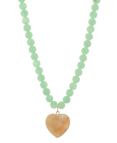 MARBLE PUFFY HEART NECKLACE - GREEN/NATURAL