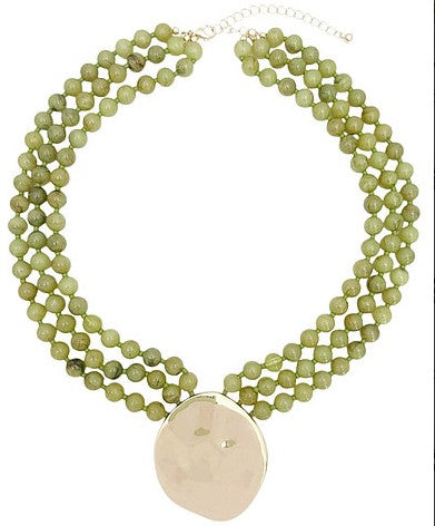 ROUND AND MARBLE BEADED NECKLACE - OLIVE