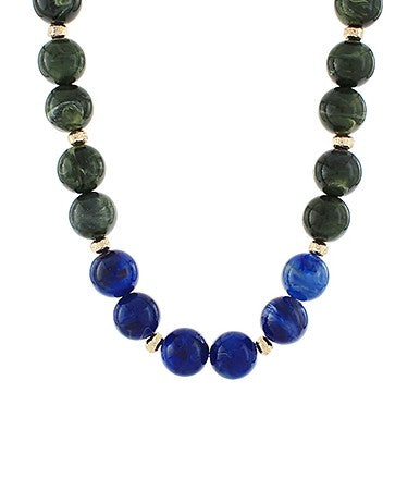 ACRYLIC BALL BEADED NECKLACE - ROYAL BLUE AND TEAL