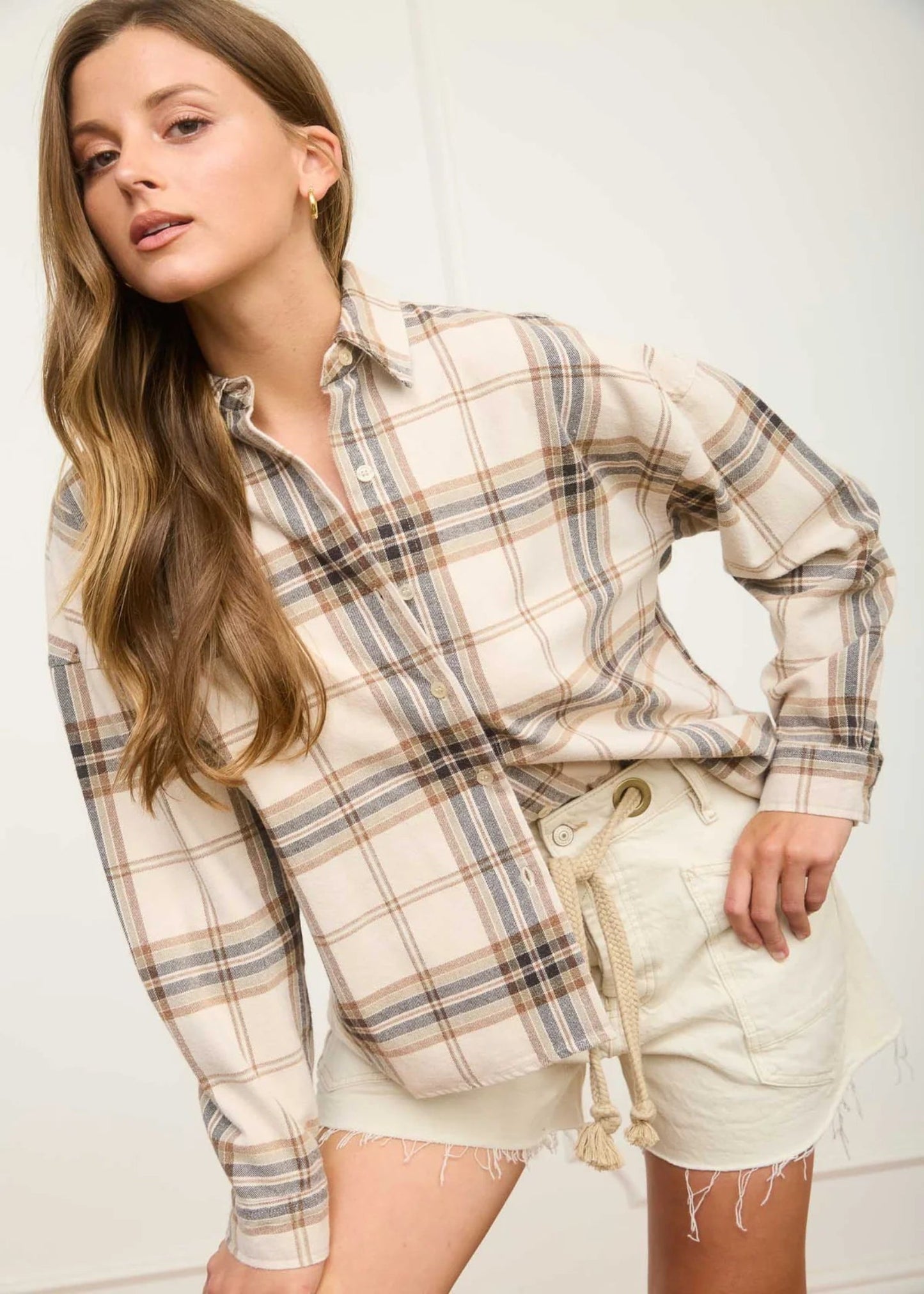 MARIE PLAID BUTTON DOWN - KHAKI MULTI