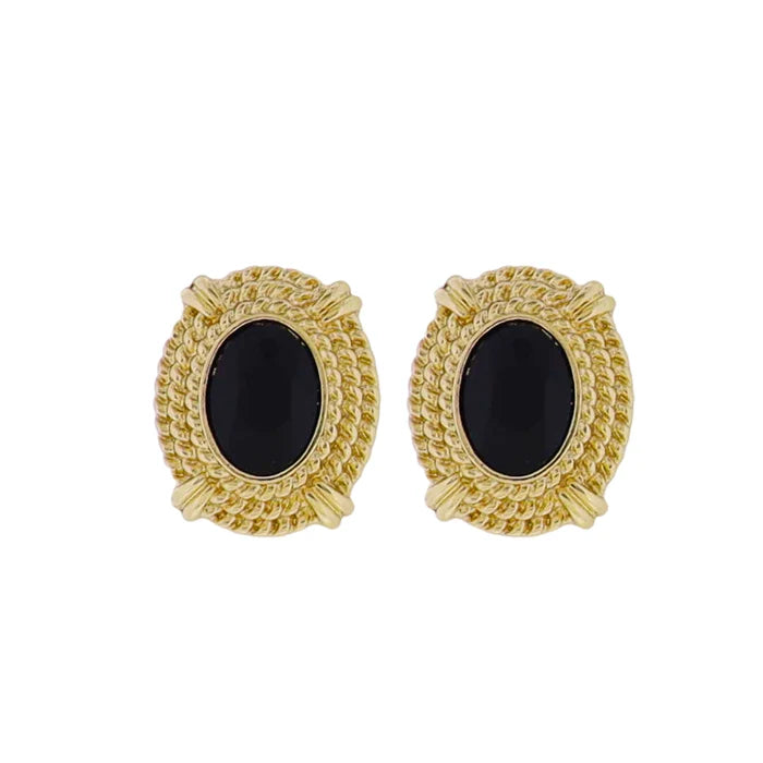 BLACK CRYSTAL OVAL EARRINGS