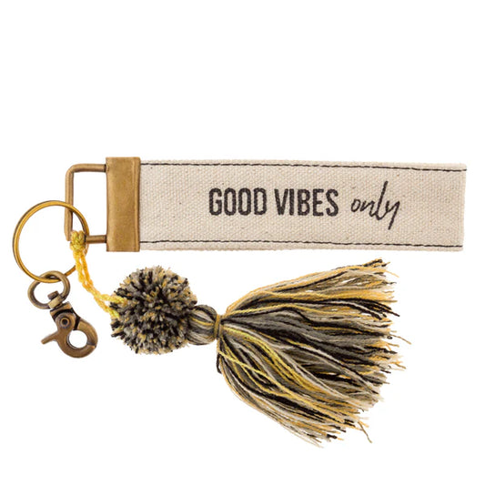 CANVAS TASSEL KEY CHAIN- GOOD VIBES