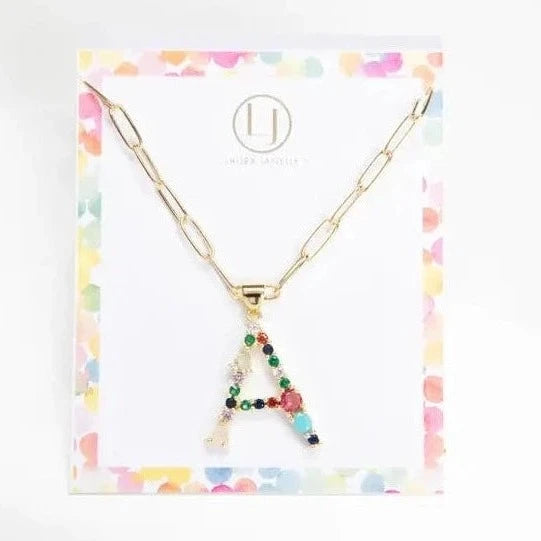 Colorful Crystals Initial Charm Necklace