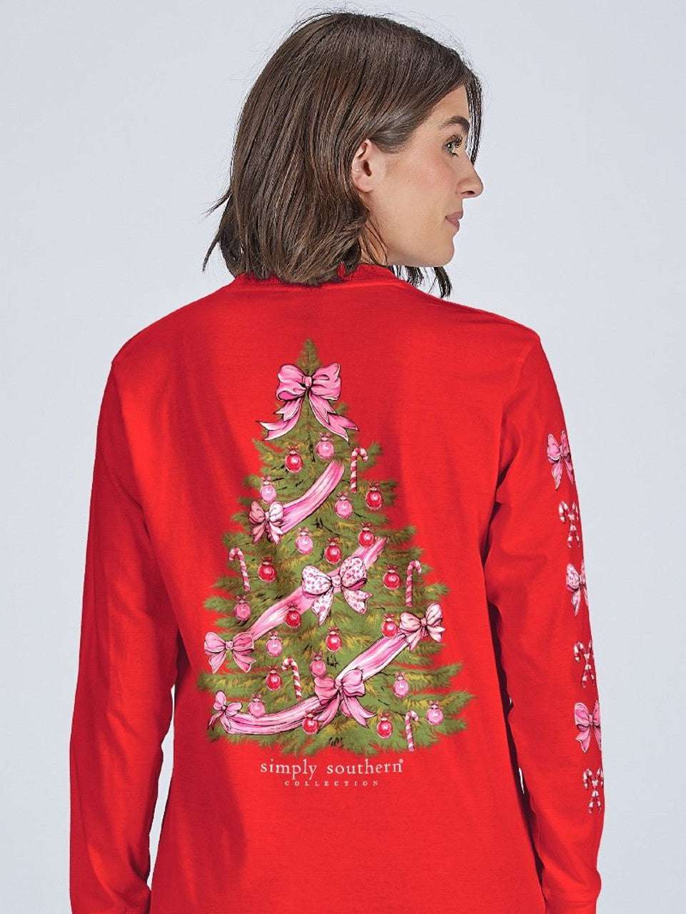 LONG SLEEVE CHRISTMAS TREE T-SHIRT:RED