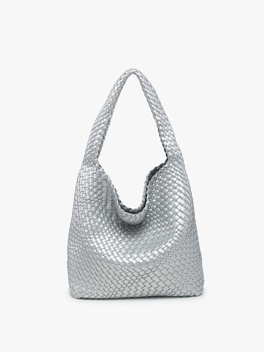 RACHEL WOVEN SLOUCHY HOBO: SILVER