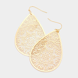Filigree Brass Metal Teardrop Dangle Earrings