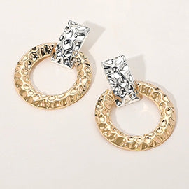 Two Tone Textured Metal Door Knocker Earrings