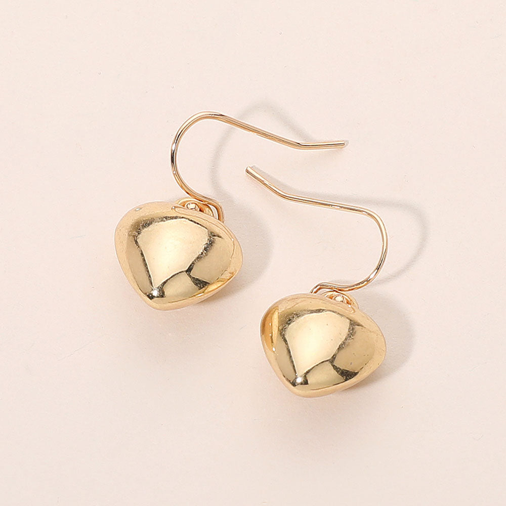 Metal Puffy Heart Drop Dangle Earrings