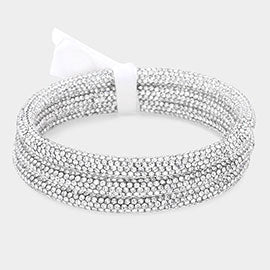 Rhinestone Pave Bangle Layered Bracelets - Silver