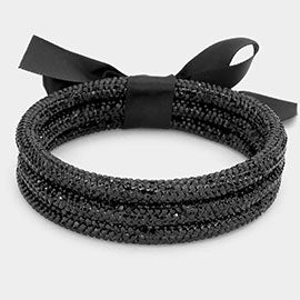 Rhinestone Pave Bangle Layered Bracelets -Black