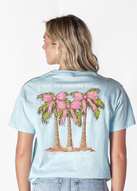 PALM TREE BOWS TSHIRT - GLACIER