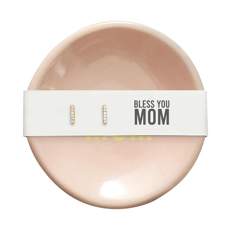 Ceramic Ring Dish & Earrings - Bless You Mom