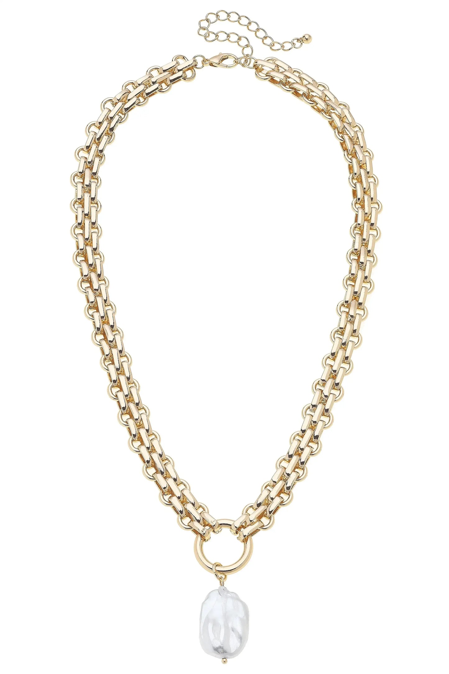 LUCILLE CHUNKY LINK PEARL NECKLACE - SHINY GOLD