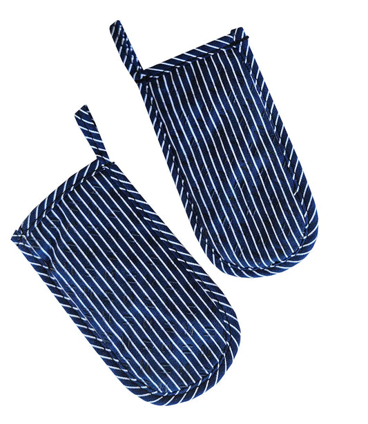 NAVY PINSTRIPE POT HANDLE - SET OF TWO