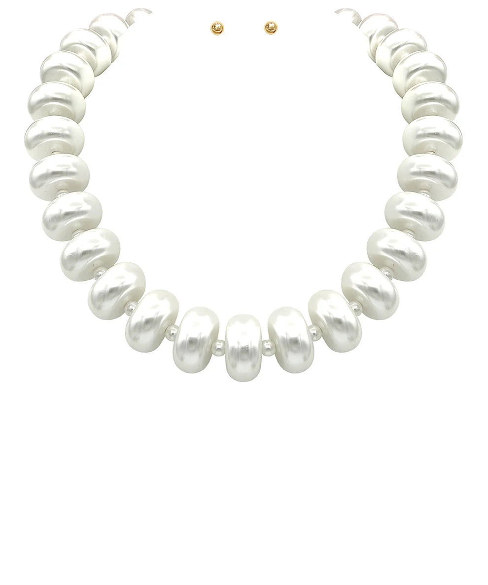 Rondelle Bead Necklace Set - CREAM/GOLD