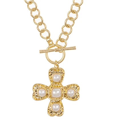 VINTAGE CREAM PEARL CROSS NECKLACE