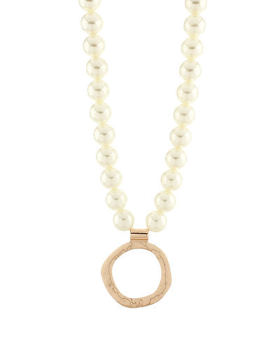 RING PENDANT STONE & PEARL NECKLACE - CREAM