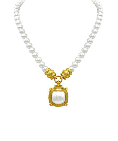 SQUARE PEARL NECKLACE - CREAM/GOLD