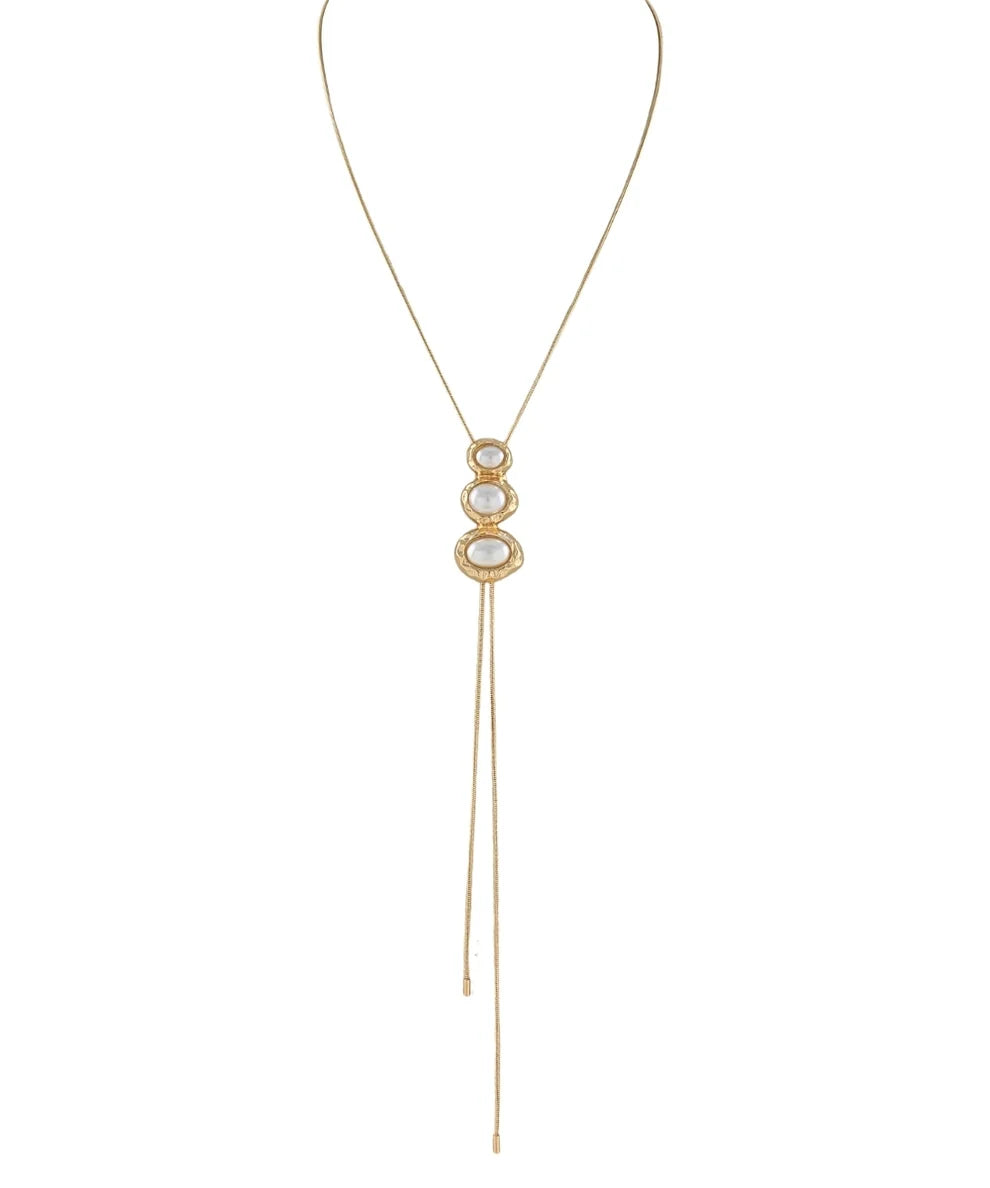 3 FRAMED STONE NECKLACE - CREAM/GOLD