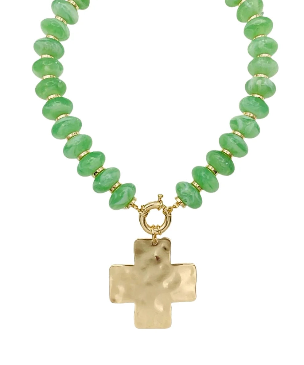 CROSS RONDELLE BEADED NECKLACE - MINT