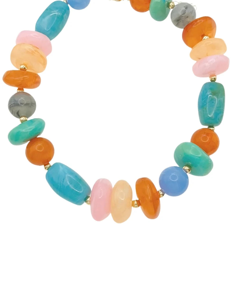 MULTI SHAPE MARBLE STONE BALL NECKLACE - COLORFUL