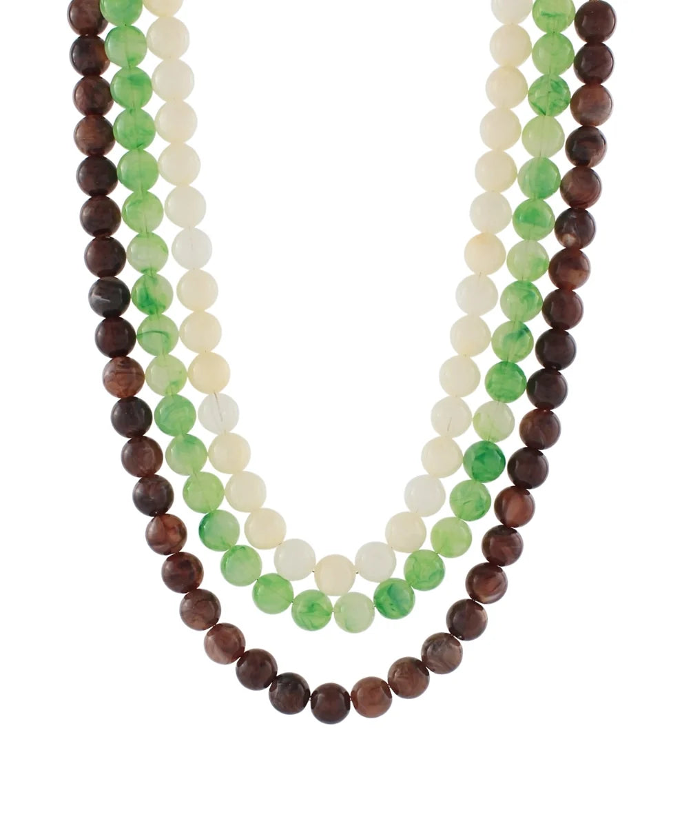 THREE LAYERED BEADED NECKLACE - GREEN/BROWN